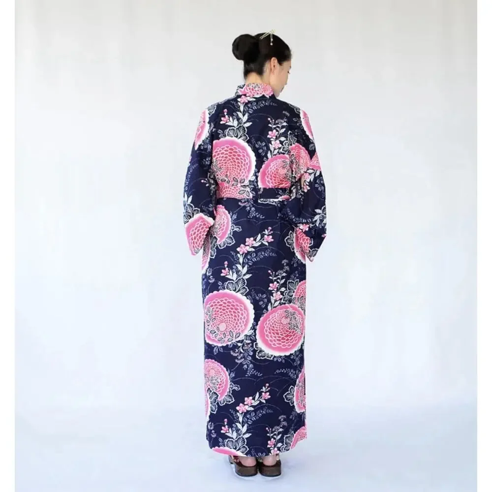 Japanese Yukata Women's 100% Cotton Peony and Chrysanthemum XL (61) KYOTO SEN'I - Picture 5 of 13